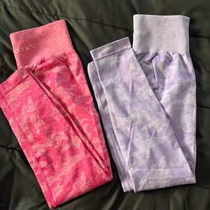 Pink and purple Camo NVGTN leggings.